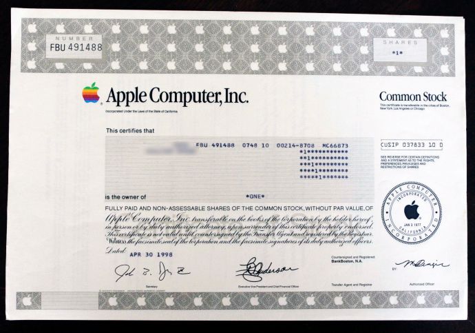 APPLE-COMPUTER-INC-RARE-ISSUED-STOCK-CERTIFICATE